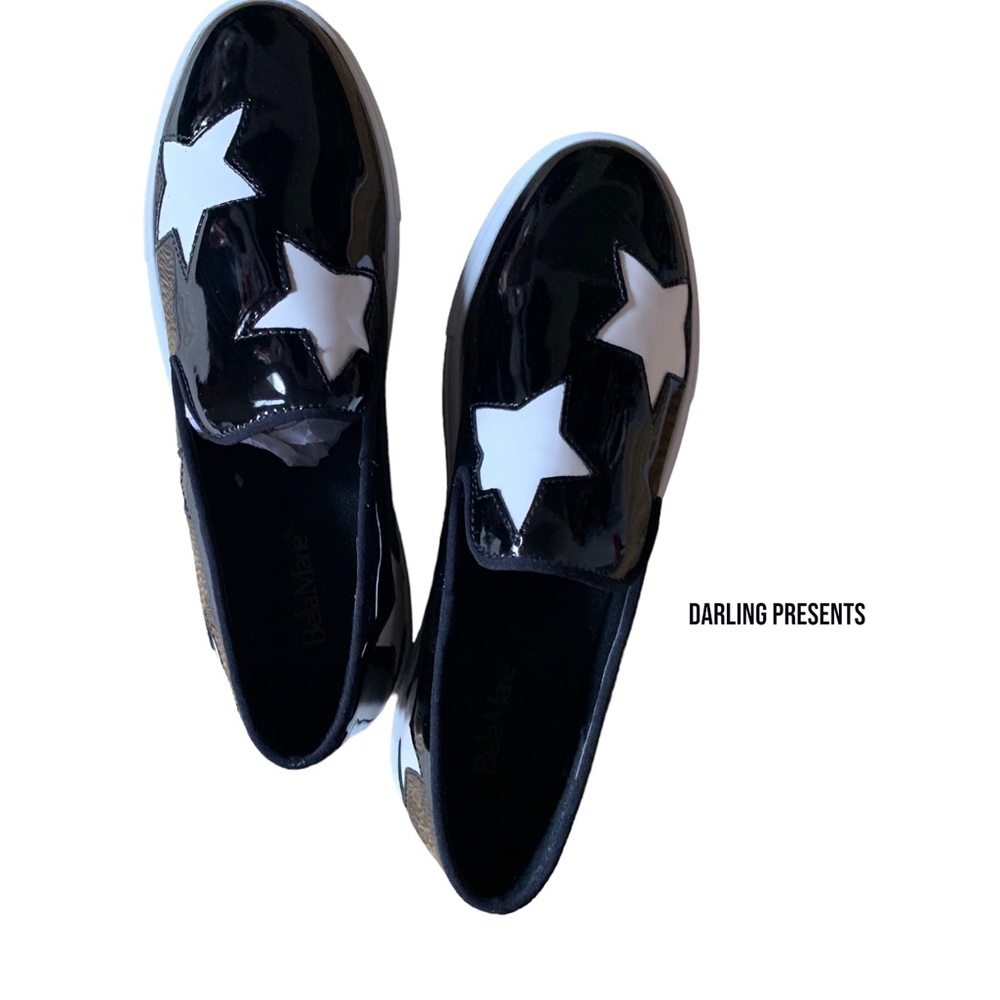 Bella Marie Patent Leather Star Sneakers Women Color Black & White Size 8.5